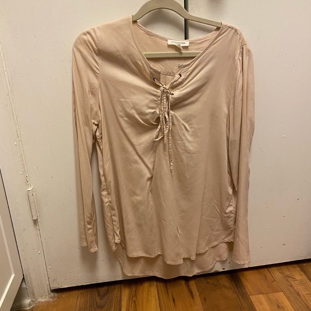 BeachLunchLounge Nude Color Lace Up Blouse